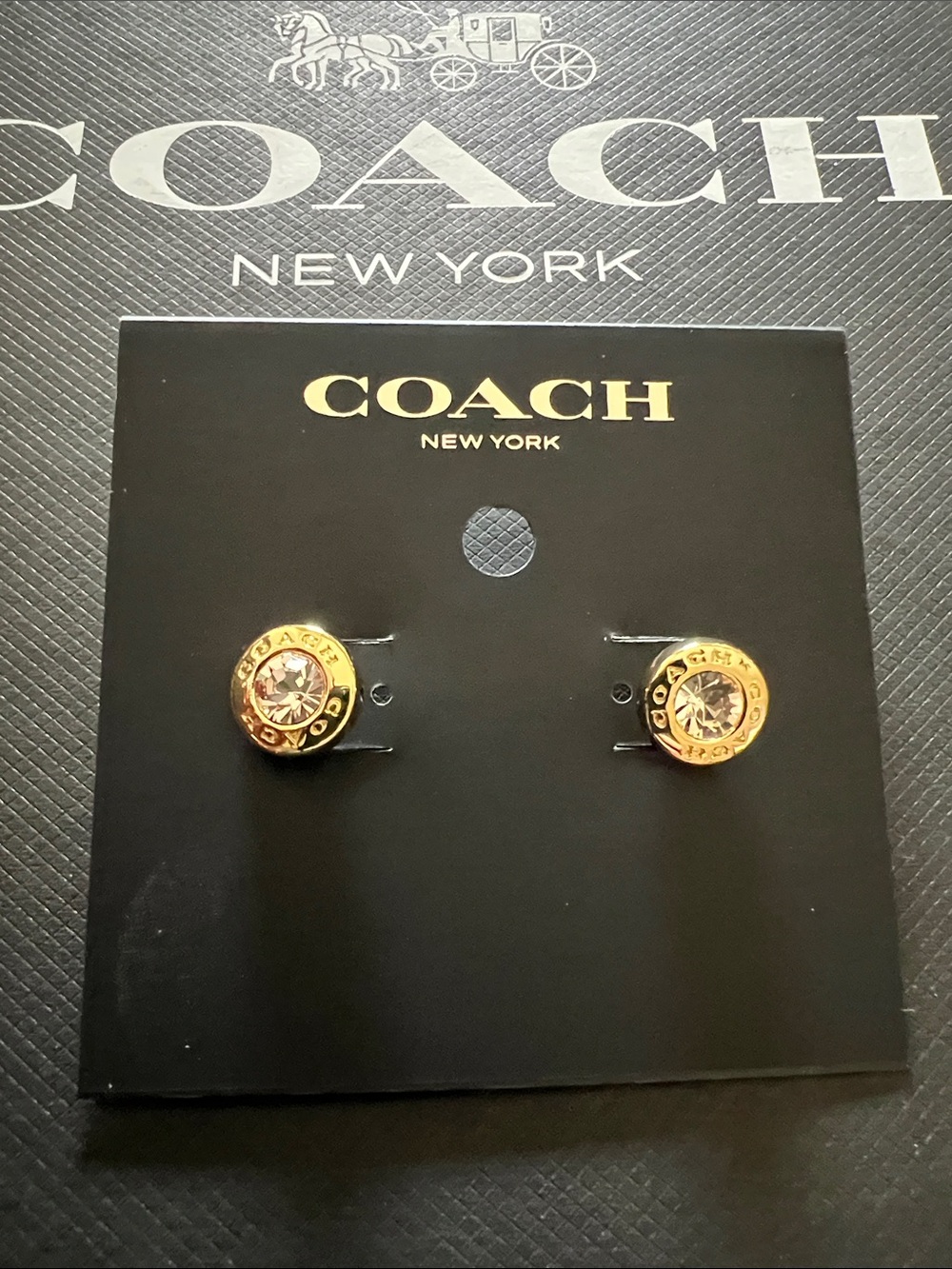 Coach Gold-Tone Logo Stud Earrings with Clear Crystals